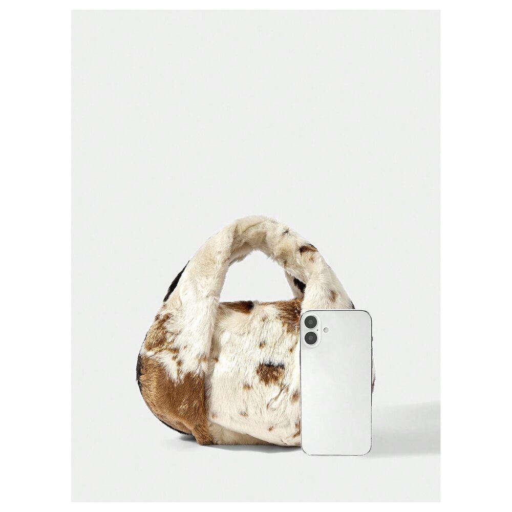 2961 Western Cow Print Clutch Handbag Boho Handle Furry Purse Satchel Bag - Picture 4 of 5